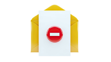 Yellow envelope with white paper and a red stop sign