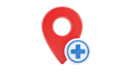 Red map pin with medical cross icon