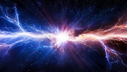 Cosmic Nebula Discharging Electric Lightning Bolt In Deep Outer Space With Stars Abstract Energy Thunder Storm Effect Transparent Background