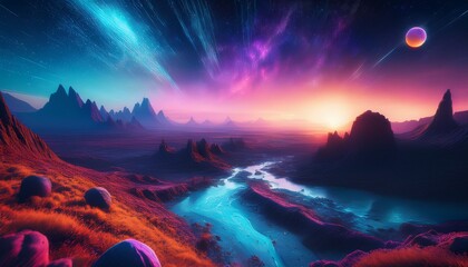 A Vibrant Alien Landscape Bathed In Cosmic Light