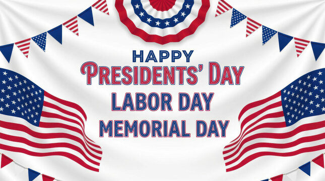 Usa flag american banner concept independence day background design for happy federal holiday celebration with patriotic color bunting and waving flag illustration presidents day concept