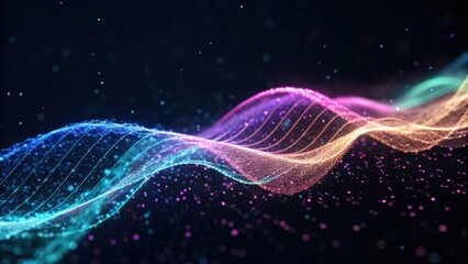 A vibrant, abstract representation of sound waves, featuring colorful lines and particles against a dark background, evoking a sense of movement and energy.