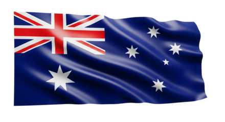 Australian flag waving with blue background and white stars and red cross