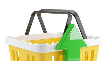 Shopping basket with upward green arrow