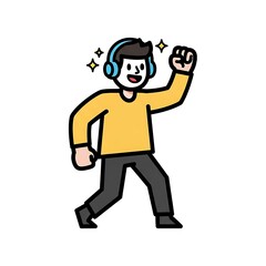 Fototapeta premium Cartoon Man Dancing with Headphones.
