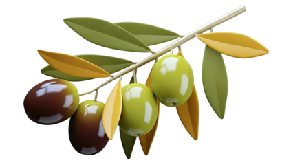 Stylized Olive Branch with Green and Brown Olives