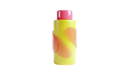 Yellow Bottle with Pink Cap and Orange Swirl Accent