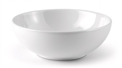 Empty white ceramic bowl isolated on white background with soft lighting
