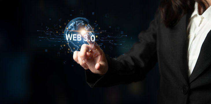 Concept of Web 3.0, the next generation of the internet. This technology represents a decentralized global network built on blockchain, enabling new digital experiences. Fermion - Powered by Adobe