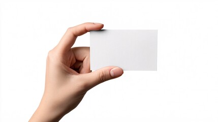Obraz premium Close-up of Hand Holding Blank Business Card on White Background