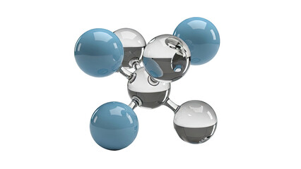 3D molecular model with blue and glass spheres