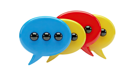 Three Colorful Speech Bubbles with Eyes