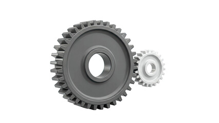 Two Gears, One Large and One Small, on a White Background