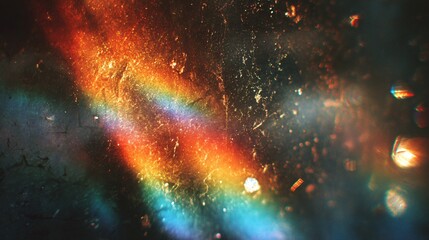 Fototapeta premium Abstract colorful light reflections on dark textured surface with bokeh effect