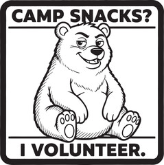 Sarcastic Black and White Engraving Style Hunting Illustration of a Bear in Vintage Etching Style