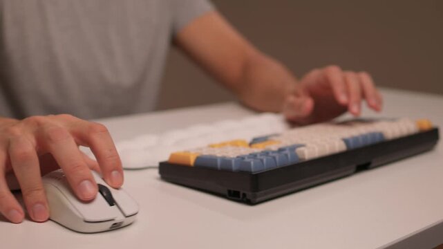 Keyboard setup showcase, Ergonomic mechanical keyboard display, Closeup of tactile switches on custom keyboard, Designer testing pastel keycaps with ergonomic wrist cushion setup