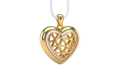 Gold and White Heart Pendant with Geometric Design