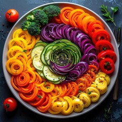 Vibrant Rainbow Spiral of Vegetables Showcasing Freshness and Healthy Eating Concept