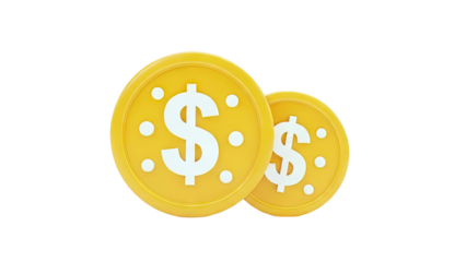 Two gold coins with dollar signs