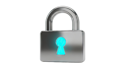 Silver Padlock with Glowing Blue Keyhole