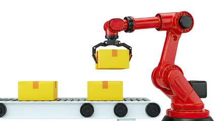 Robotic Arm Moving Boxes on a Conveyor Belt
