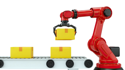 Robotic Arm Moving Boxes on a Conveyor Belt