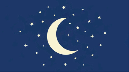 Naklejka premium Crescent Moon and Stars in Night Sky Illustration.
