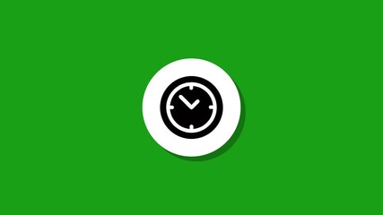 Flat animation of clock icon on green background with popping effect for deadline and time management concepts