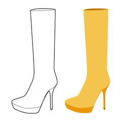 Yellow platform stiletto ankle boot women flat plus line set. Tall platform with pointed heel winter glamorous. Technical fashion illustration CAD mockup mixed vector men unisex isolated chic style