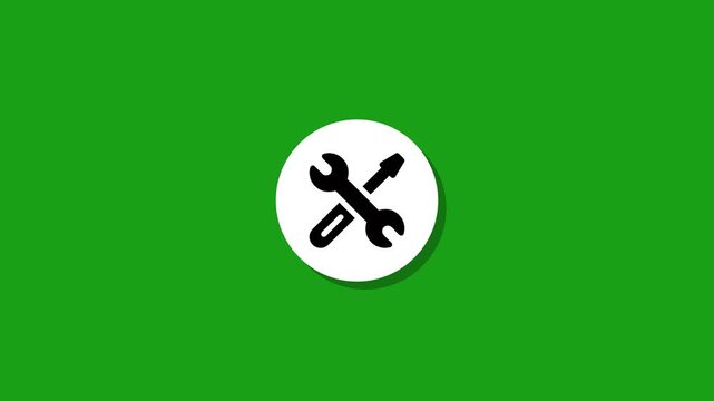 Animated settings icon appears on a green screen background with subtle motion