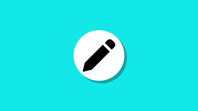 Animated black pencil icon appearing in a white circle edit button on a vibrant cyan screen interface motion graphic clip