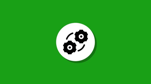 Dynamic animation of two gears rotating in circle on green background with shadow
