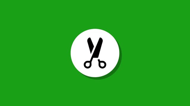 Minimalist scissors icon animation with flat graphic style on green background for video editing and design projects