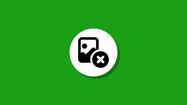 Animated image delete icon on green background featuring flat design style for interface navigation and media management