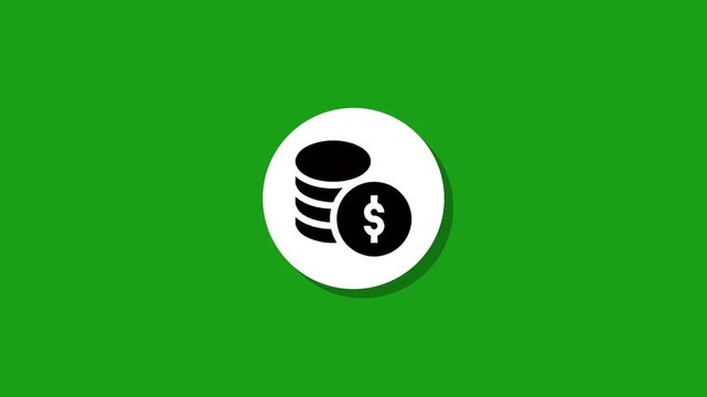 Minimalist coin stack icon animation on green background with flat design aesthetic and smooth transitions for finance