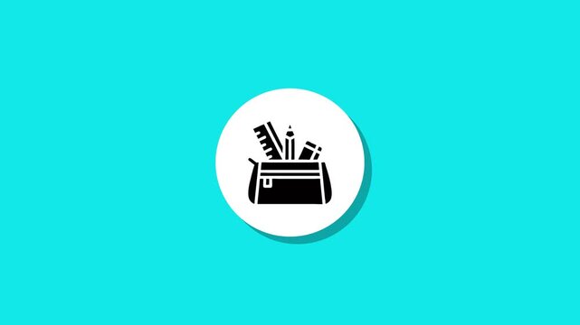 Minimalist pencil case icon animation on bright turquoise background with smooth shadow motion graphics for education