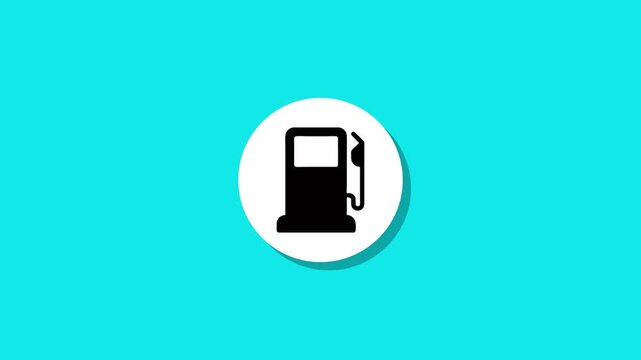 Minimal gas station icon animation on turquoise background featuring flat vector design for fuel and energy concepts
