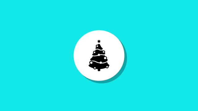 Christmas tree icon animation on white circle with shadow over blue background for holiday motion graphics