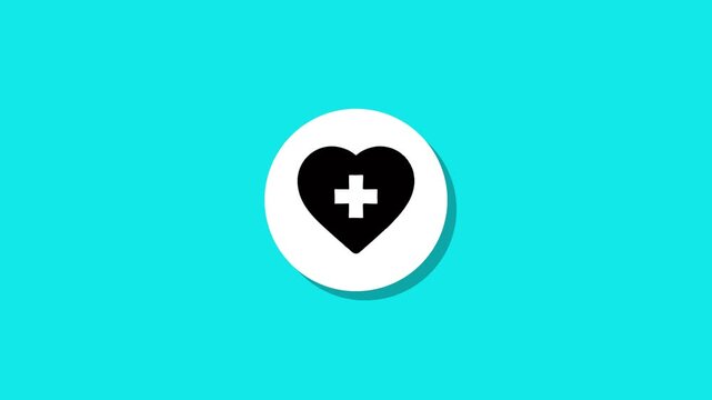 Health and medical icon animation on cyan background with shadow effect