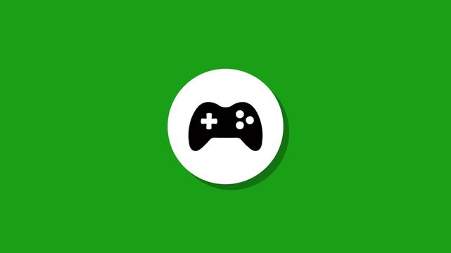 Gamepad icon animation on a white circle with shadow on a green background flat animation