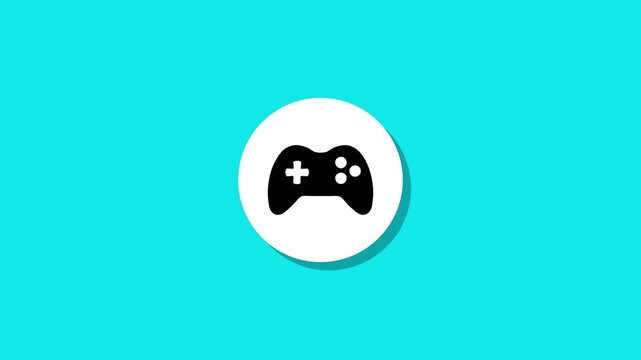 Minimal flat animation of video game controller icon on blue background with smooth sliding motion and drop shadow