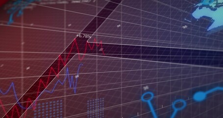 Rising red 3D ribbon chart on finance dashboard, showing +6