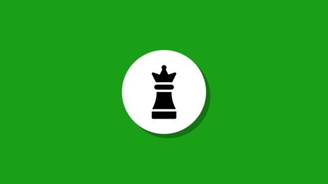 Chess queen icon animation on green background with long shadow effect and motion graphics elements