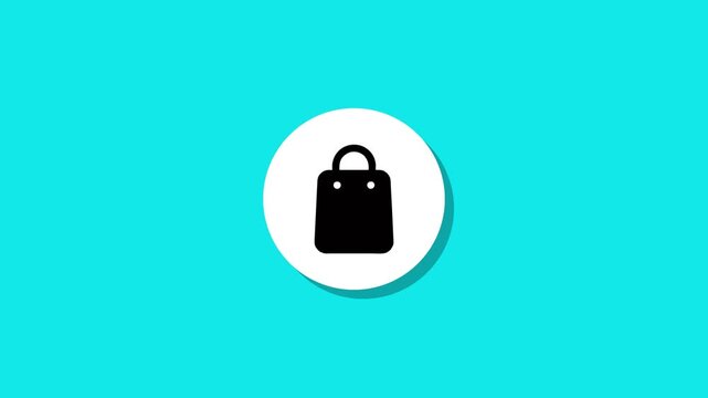 Minimalist shopping bag icon animation on bright turquoise background with smooth shadow effect for retail marketing
