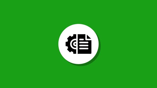 Settings icon with document and gear motion graphics on green background with drop shadow