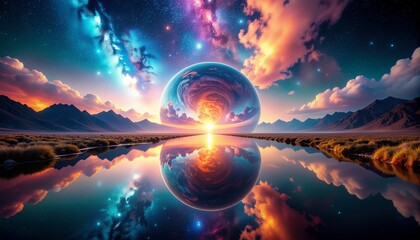 Firefly illuminates hole in floor with soft pastel glow in a minimalist surreal landscape composition