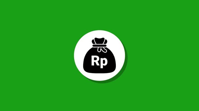 Animated indonesian rupiah currency money bag icon on green screen background showing finance wealth savings and investment