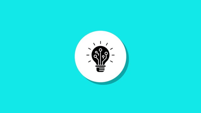 Animated circuit light bulb concept icon emerging on bright cyan background