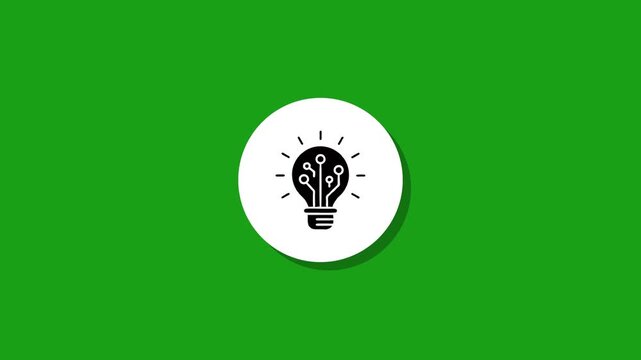 Abstract technology lightbulb icon animation on green background with smooth drop shadow effect for digital innovation concepts