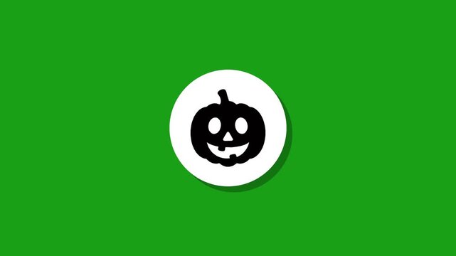 Halloween pumpkin icon animation on green background with white circle and shadow for seasonal festive motion graphics